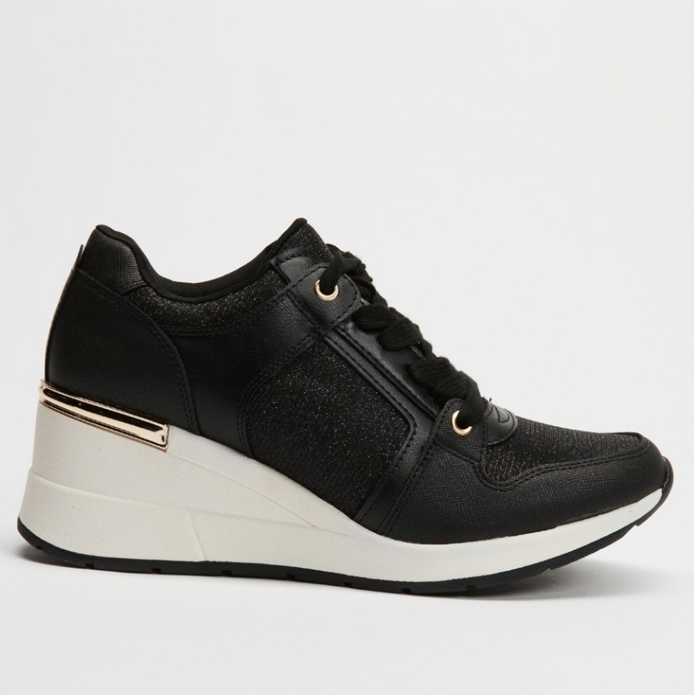 Aldo Wedge Black Glitter Sneakers Size 8.5M